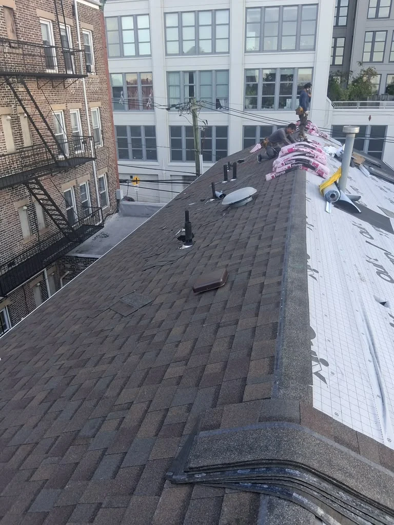 Architectural shingles and underlayment during a Jersey City roof replacement