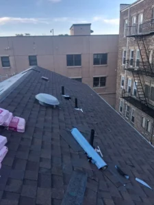 Completed brown architectural shingle roof replacement in Jersey City NJ