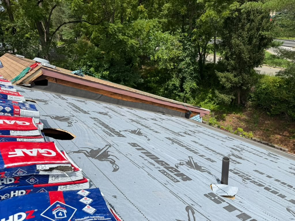 GAF Timberline HDZ materials staged for a North Brunswick roof replacement