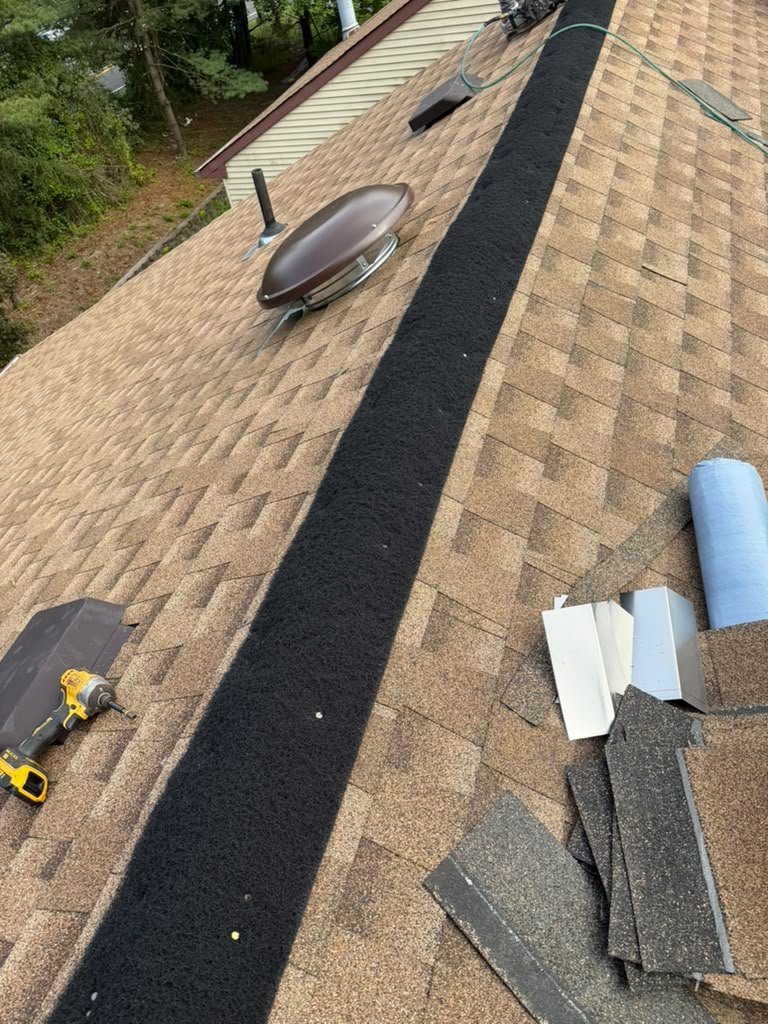 Ridge and roof ventilation details after a North Brunswick roof replacement