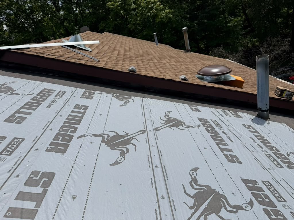 STINGER EXO25 underlayment installation on a North Brunswick roof