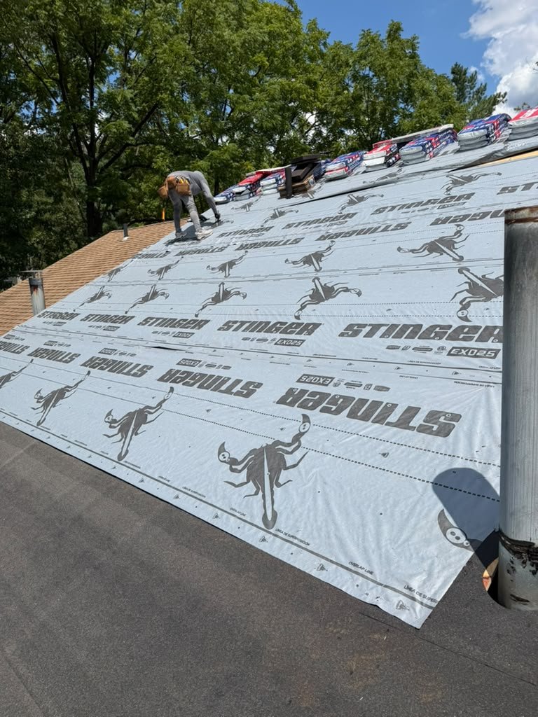 Roof replacement underlayment and work area in North Brunswick