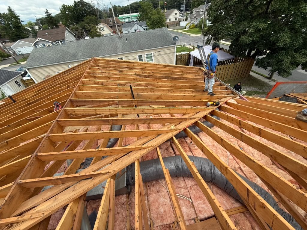 Roof framing inspection during extensive Toms River roof redecking