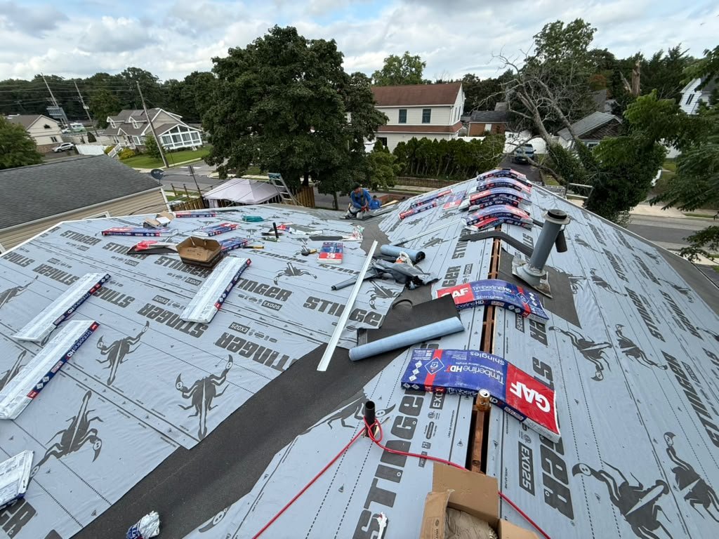 Waterproofing and synthetic underlayment details on a Toms River roof replacement