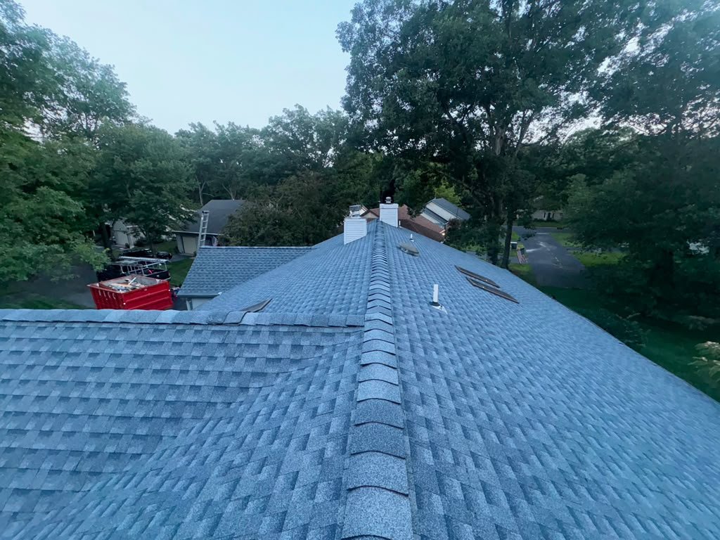 GAF Timberline HDZ shingles and ridge caps on a Whiting roof replacement